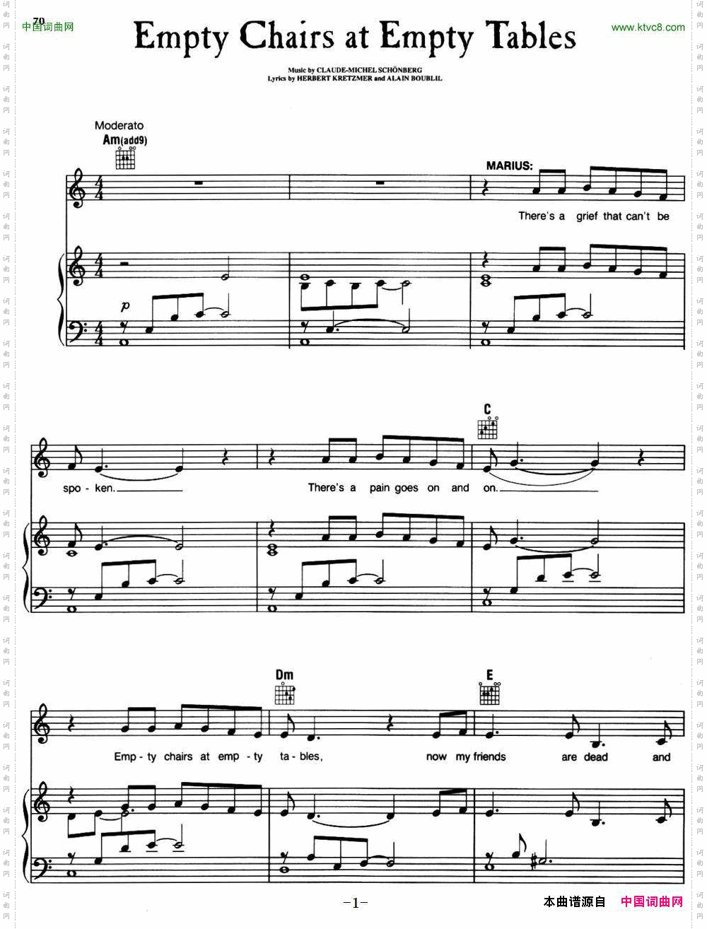 EmptyChairsatEmptyTables_ 音乐剧《悲惨世界》Les Miserables选曲、正谱 