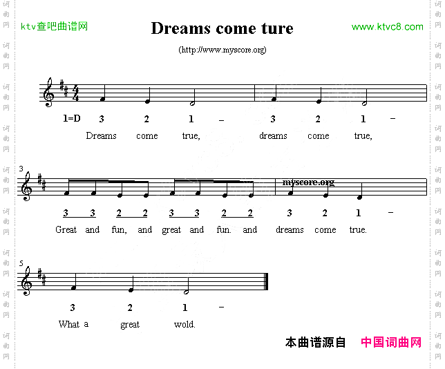 Dreamscometure英文儿歌、线简谱混排版