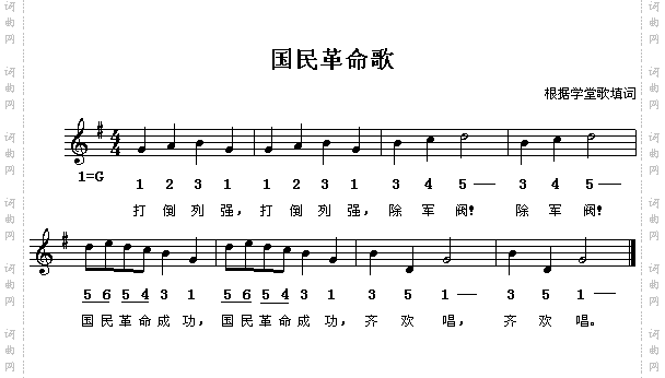 国民革命歌简谱/五线谱对照