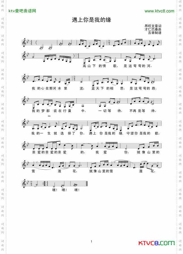 遇上你是我的缘线谱