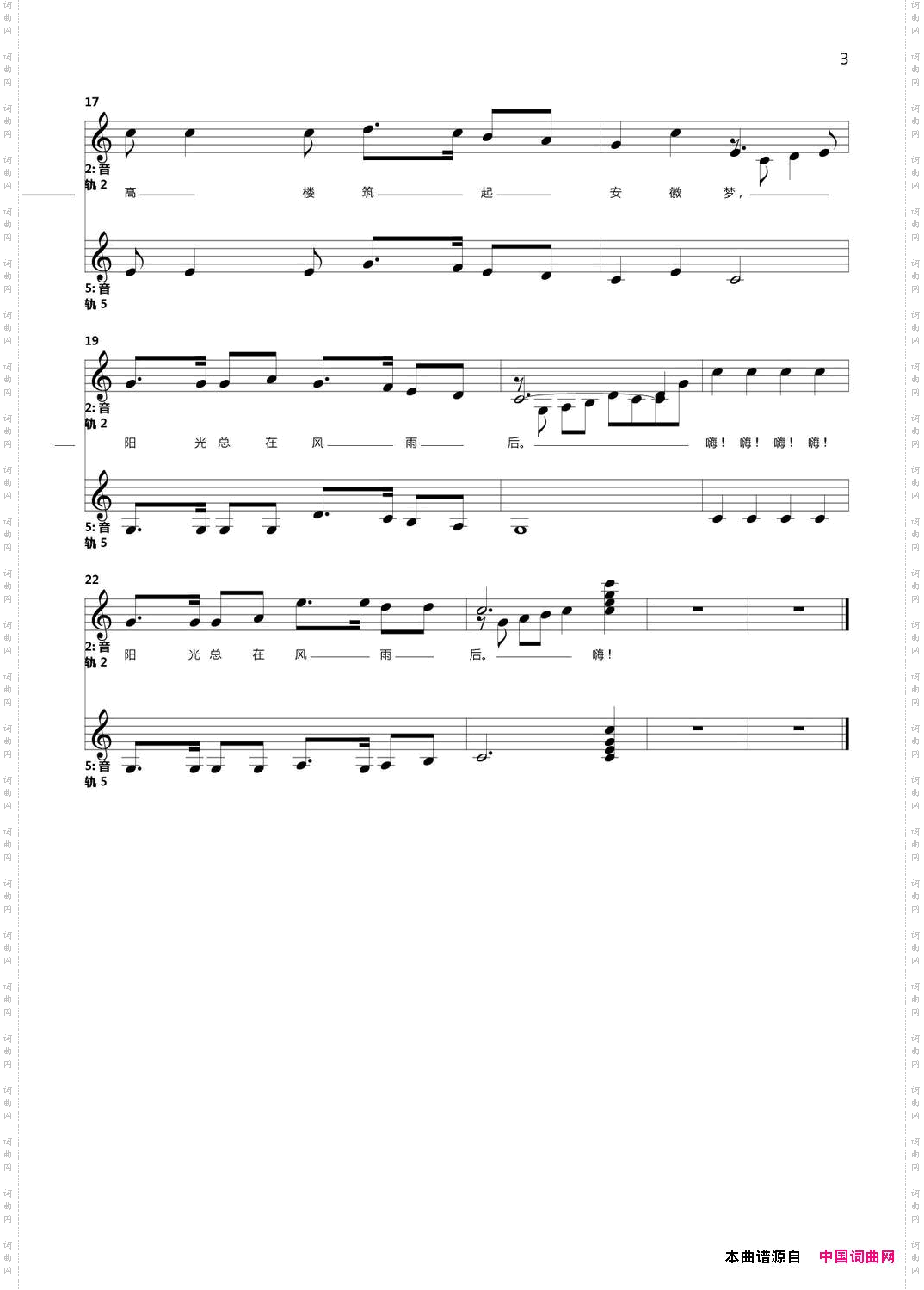 阳光总在风雨后大钢琴伴奏合唱谱
