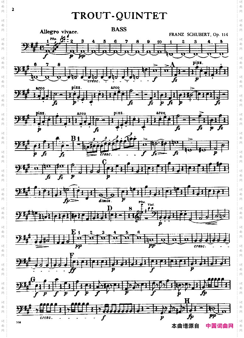 TROUTQUINTET鳟鱼五重奏BASS分谱_TROUT QUINTET鳟鱼五重奏BASS分谱