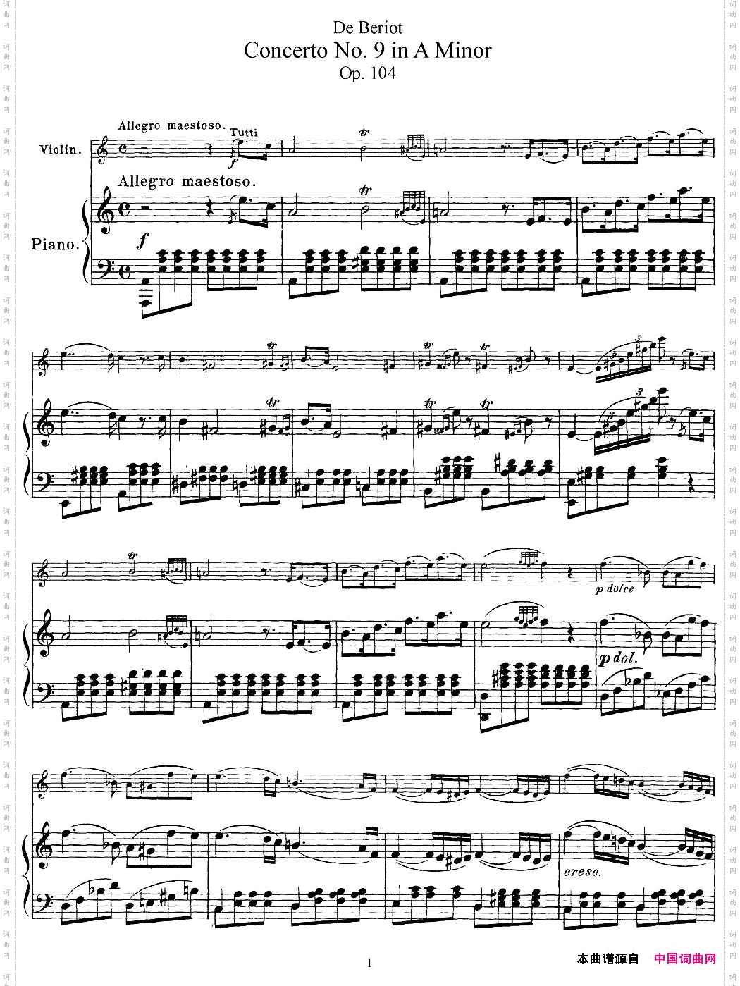 Beriot《ConcertoNo.9inAMinor》Op.104贝里奥《A小调第九小提琴协奏曲》、小提琴+钢琴伴奏_Beriot《Concerto No.9 in A Minor》Op.104贝里奥《A小调第九小提琴协奏曲》、小提琴+钢琴伴奏