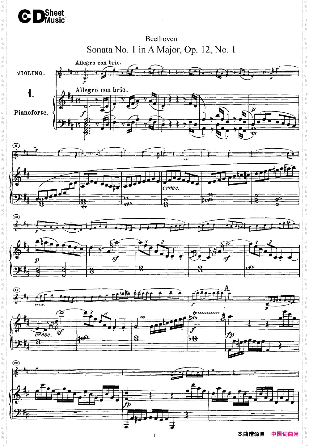 ViolinSonataNo.1inDMajorOp.12No.1小提琴+钢琴伴奏_Violin Sonata No.1 in D Major Op.12 No.1小提琴+钢琴伴奏