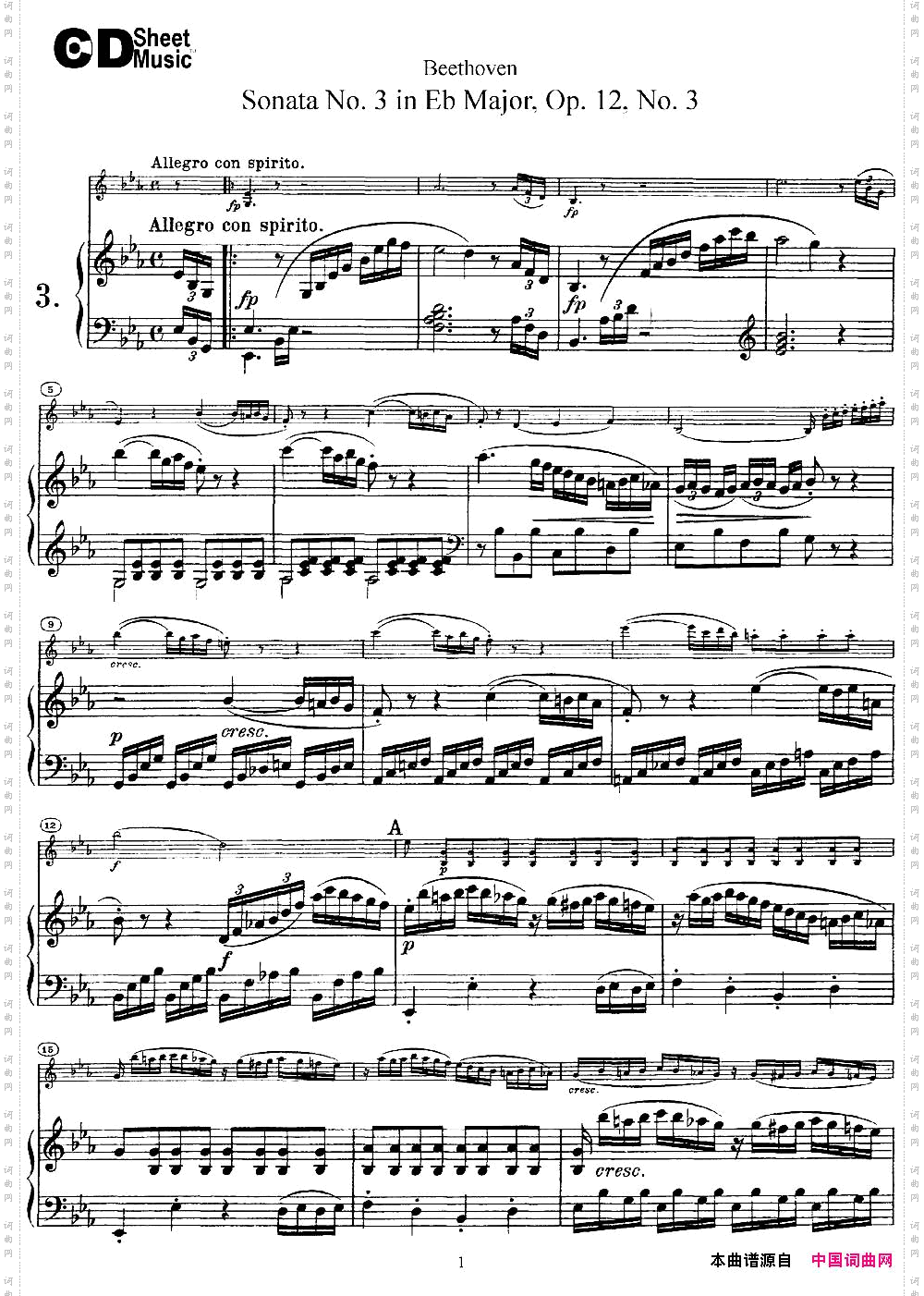 ViolinSonataNo.3inEbMajorOp.12No.3小提琴+钢琴伴奏_Violin Sonata No.3 in Eb Major Op.12 No.3小提琴+钢琴伴奏