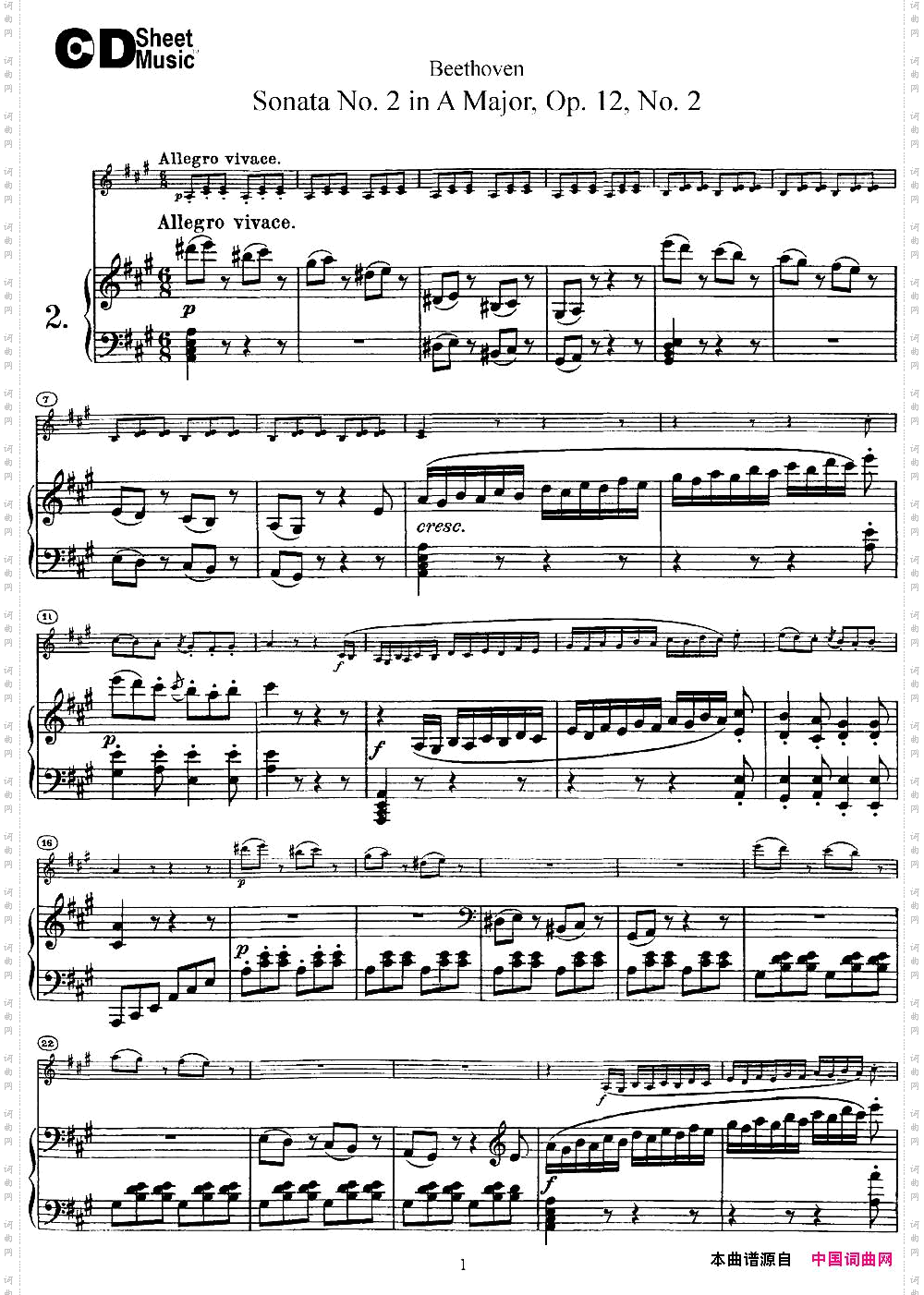 ViolinSonataNo.2inAMajorOp.12No.2小提琴+钢琴伴奏_Violin Sonata No.2 in A Major Op.12 No.2小提琴+钢琴伴奏