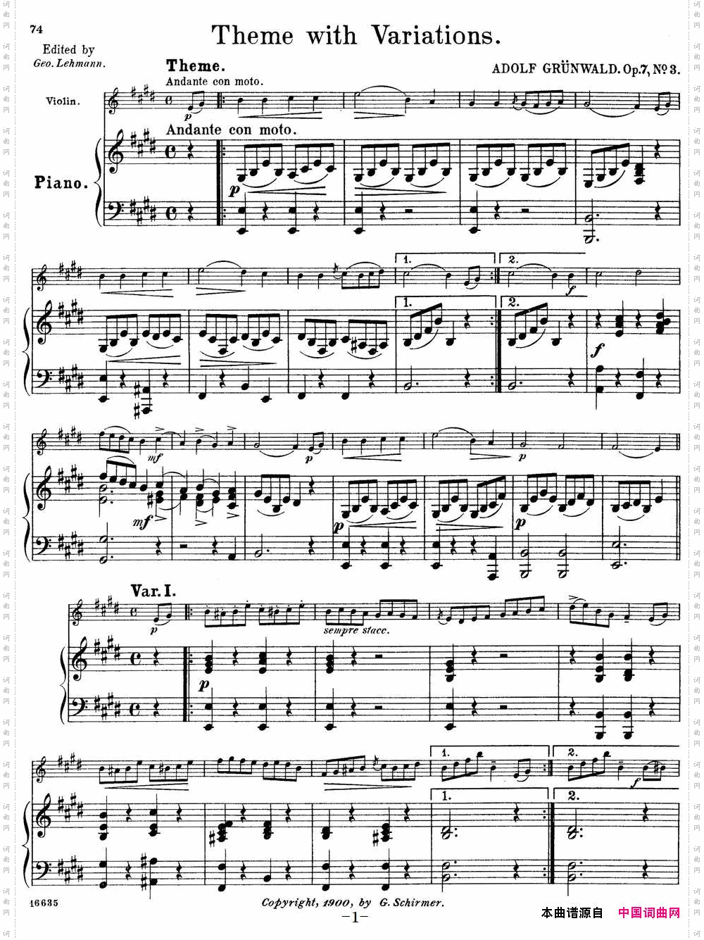 25首小提琴曲合集：ThemewithVariations.ADOLFGRUNWALD.Op.7，No.3小提琴+钢琴伴奏_25首小提琴曲合集：Theme with Variations.ADOLF GRUNWALD.Op.7，No.3小提琴+钢琴伴奏