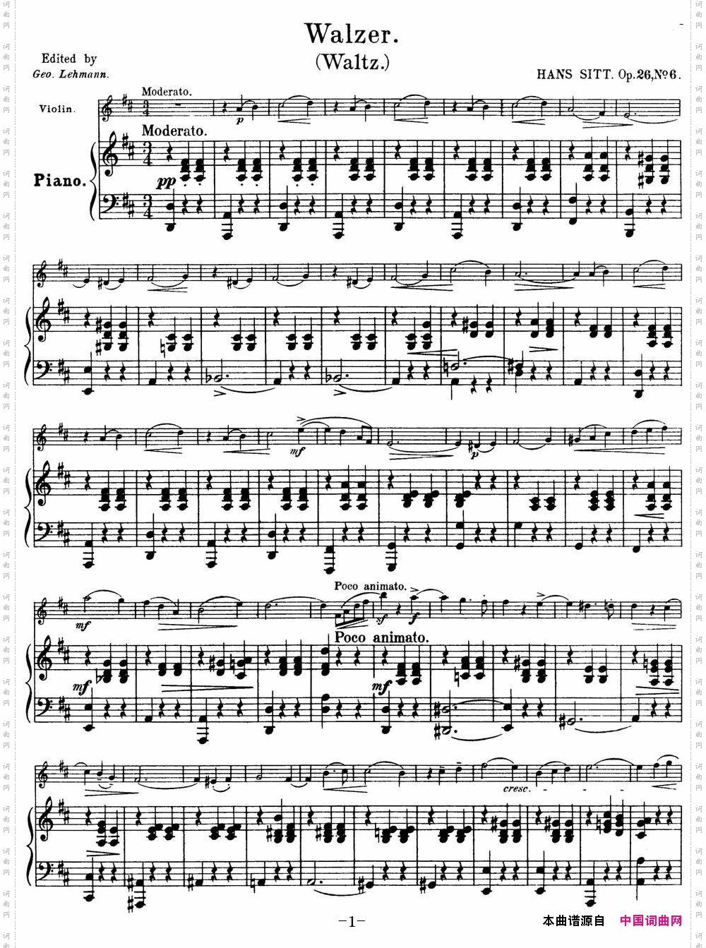 25首小提琴曲合集：Walzer.Waltz.HANSSITT.Op.26No.6小提琴+钢琴伴奏_25首小提琴曲合集：Walzer.Waltz.HANS SITT. Op.26No.6小提琴+钢琴伴奏