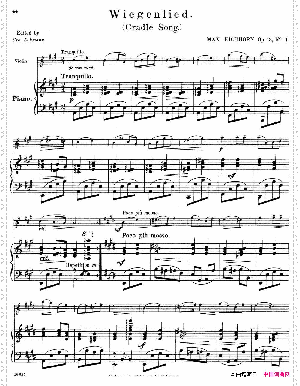 25首小提琴曲合集：Wiegenlied.CradleSong.MAXEICHHORNOp.13，No.1小提琴+钢琴伴奏_25首小提琴曲合集：Wiegenlied.Cradle Song.MAX EICHHORN Op.13，No.1小提琴+钢琴伴奏