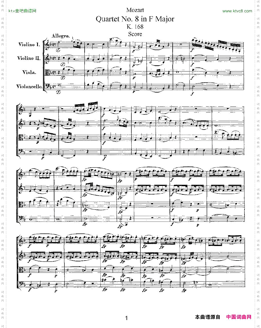 QuartetNo.8inFMajor,K.168F大调第八弦乐四重奏
