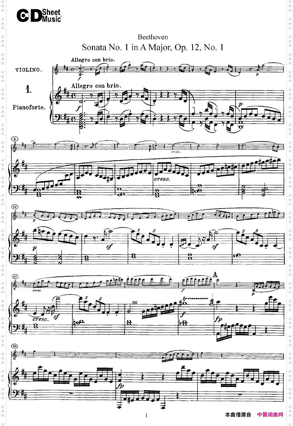 ViolinSonataNo.1inDMajorOp.12No.1小提琴+钢琴伴奏_Violin Sonata No.1 in D Major Op.12 No.1小提琴+钢琴伴奏