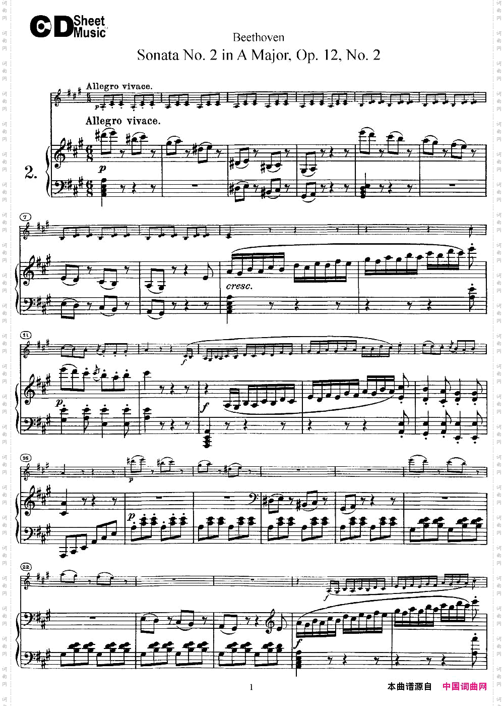 ViolinSonataNo.2inAMajorOp.12No.2小提琴+钢琴伴奏_Violin Sonata No.2 in A Major Op.12 No.2小提琴+钢琴伴奏