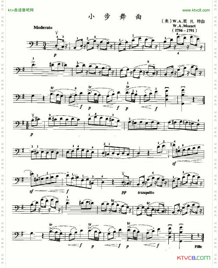 小步舞曲莫扎特作曲版、大提琴独奏谱