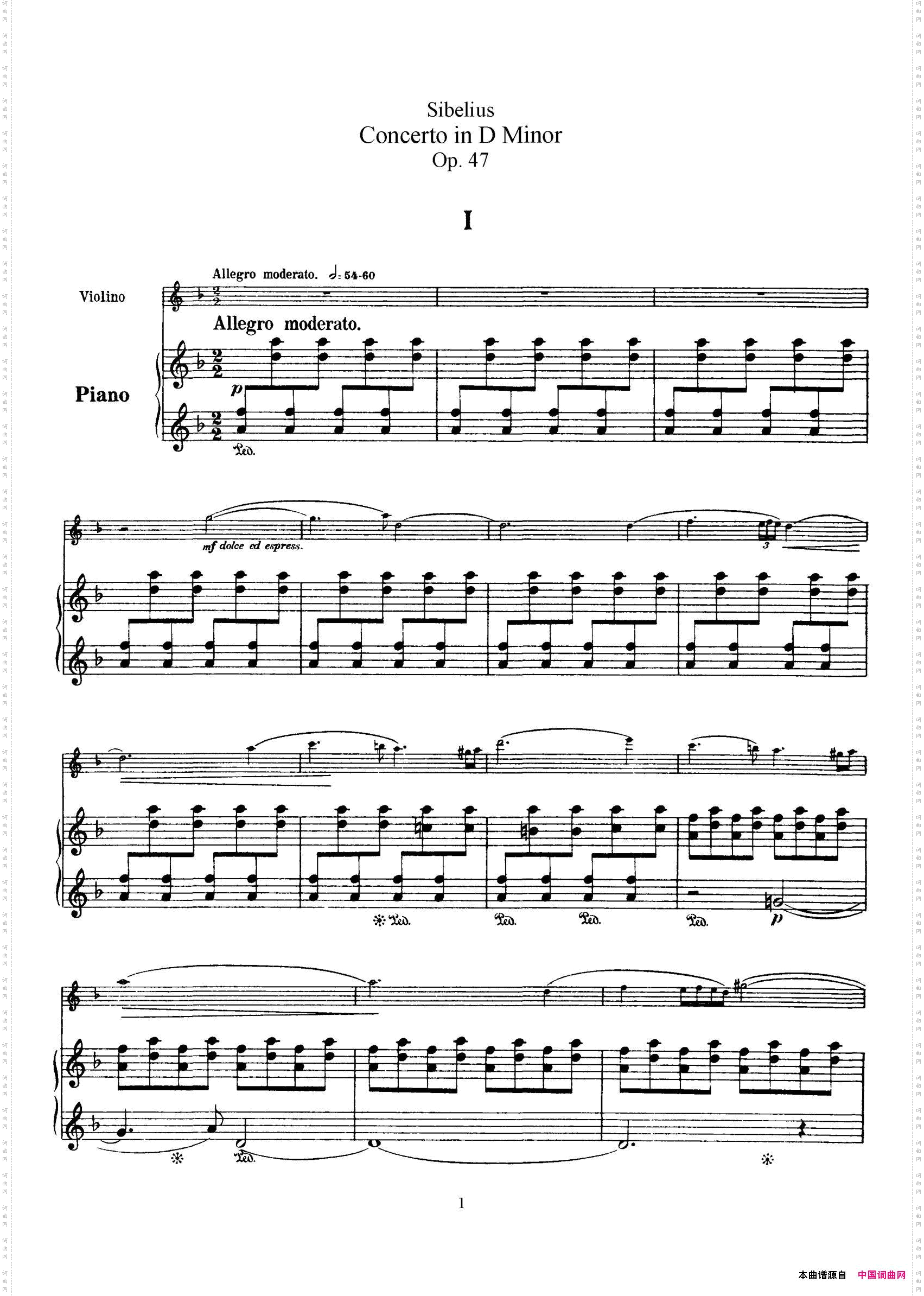 ConcertoinDMinorOp.47小提琴+钢琴伴奏_Concerto in D Minor Op.47小提琴+钢琴伴奏