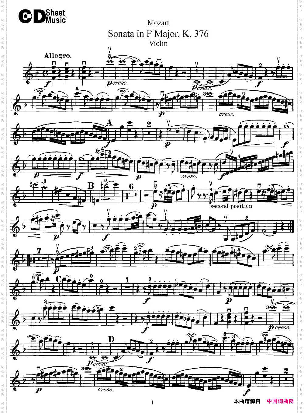 ViolinSonatainFMajorK.376