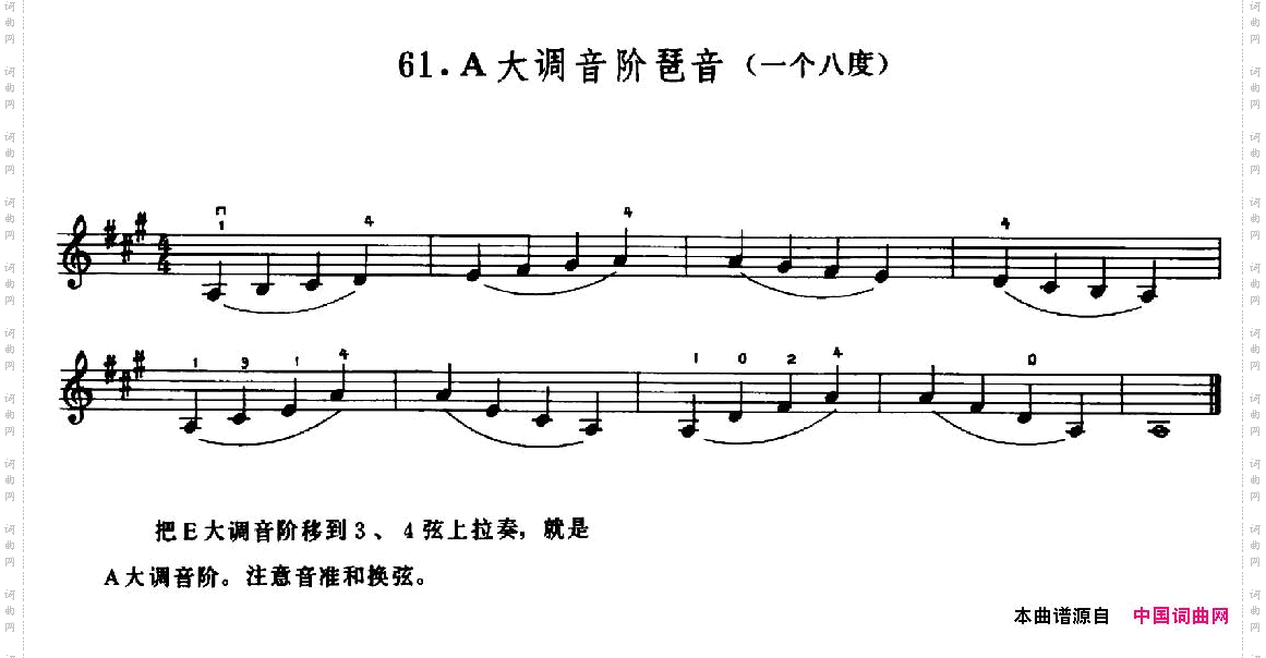学琴之路练习曲61、A大调音阶琶音一个八度