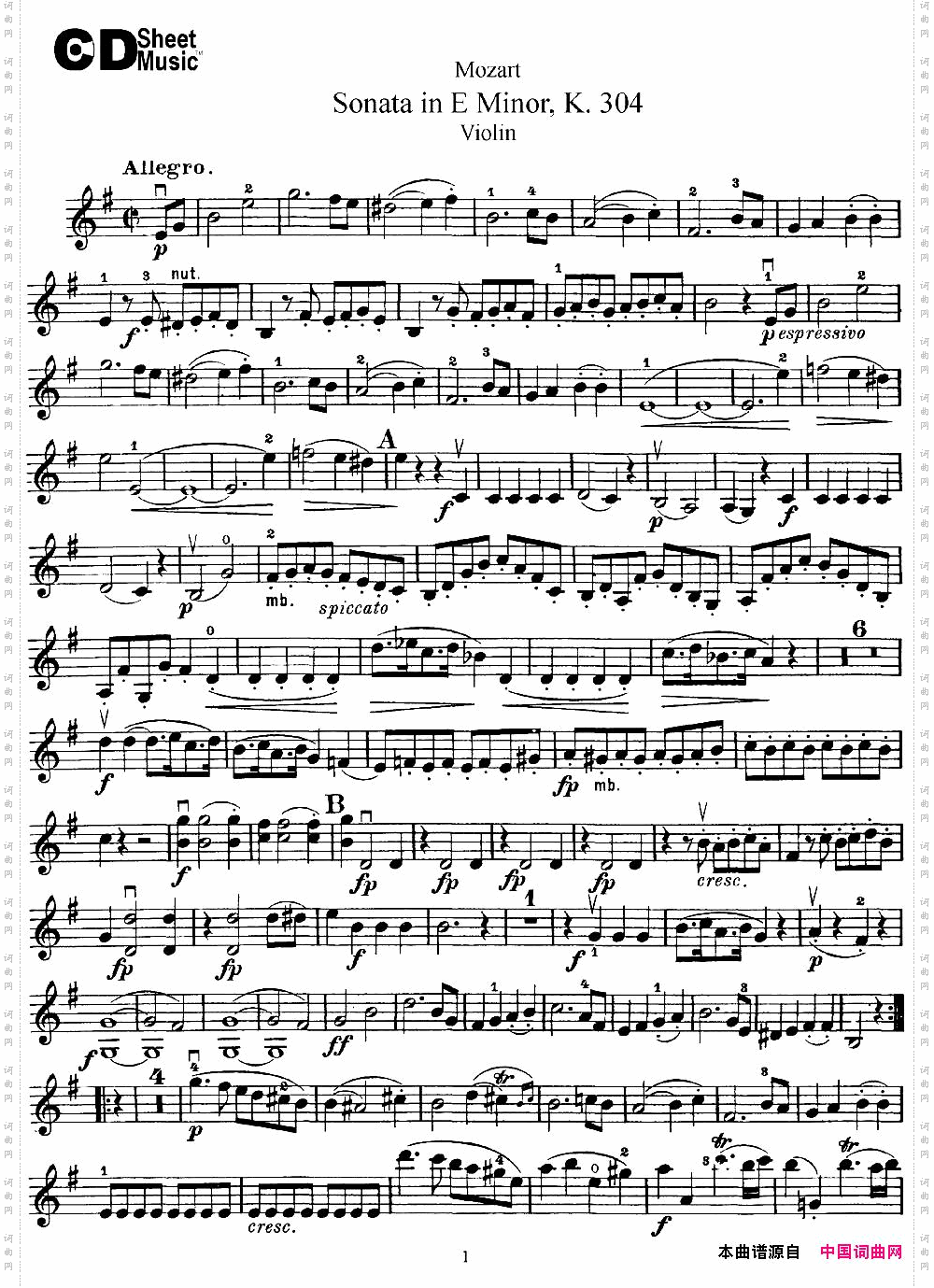 ViolinSonatainEMinorK.304