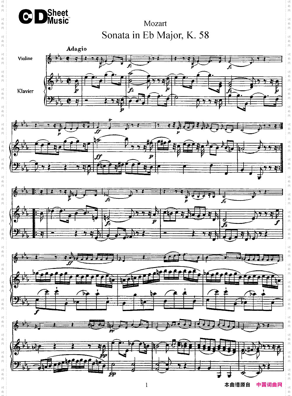 ViolinSonatainEbMajorK.58小提琴+钢琴伴奏_Violin Sonata in Eb Major K.58小提琴+钢琴伴奏