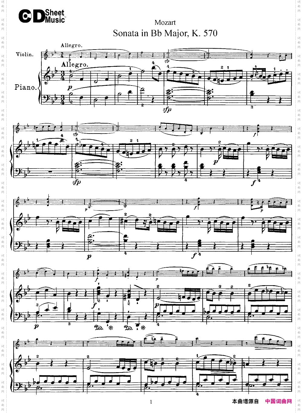 ViolinSonatainBbMajorK.570小提琴+钢琴伴奏_Violin Sonata in Bb Major K.570小提琴+钢琴伴奏