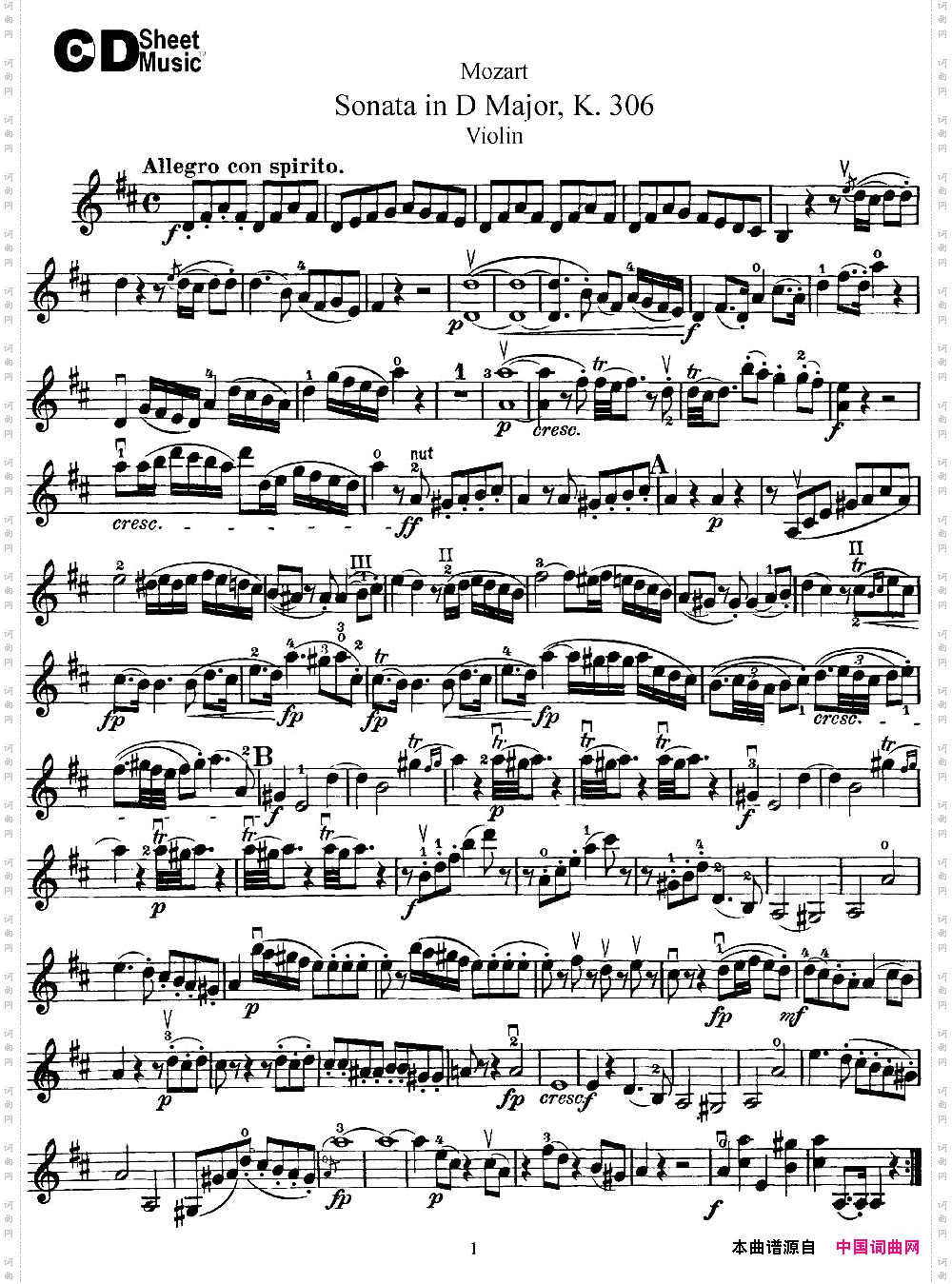 ViolinSonatainDMajorK.306
