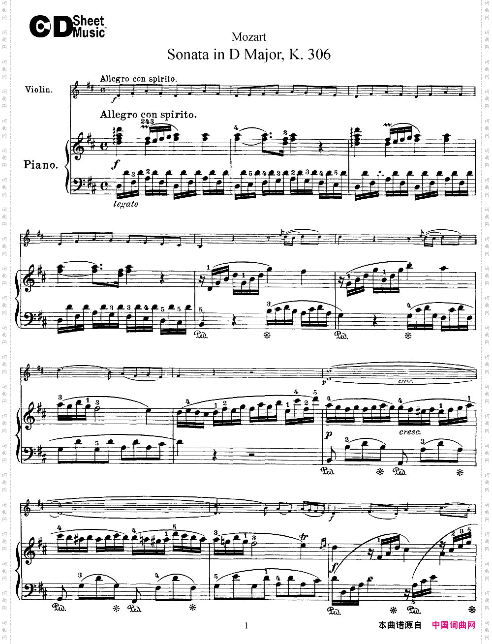 ViolinSonatainDMajorK.306小提琴+钢琴伴奏_Violin Sonata in D Major K.306小提琴+钢琴伴奏