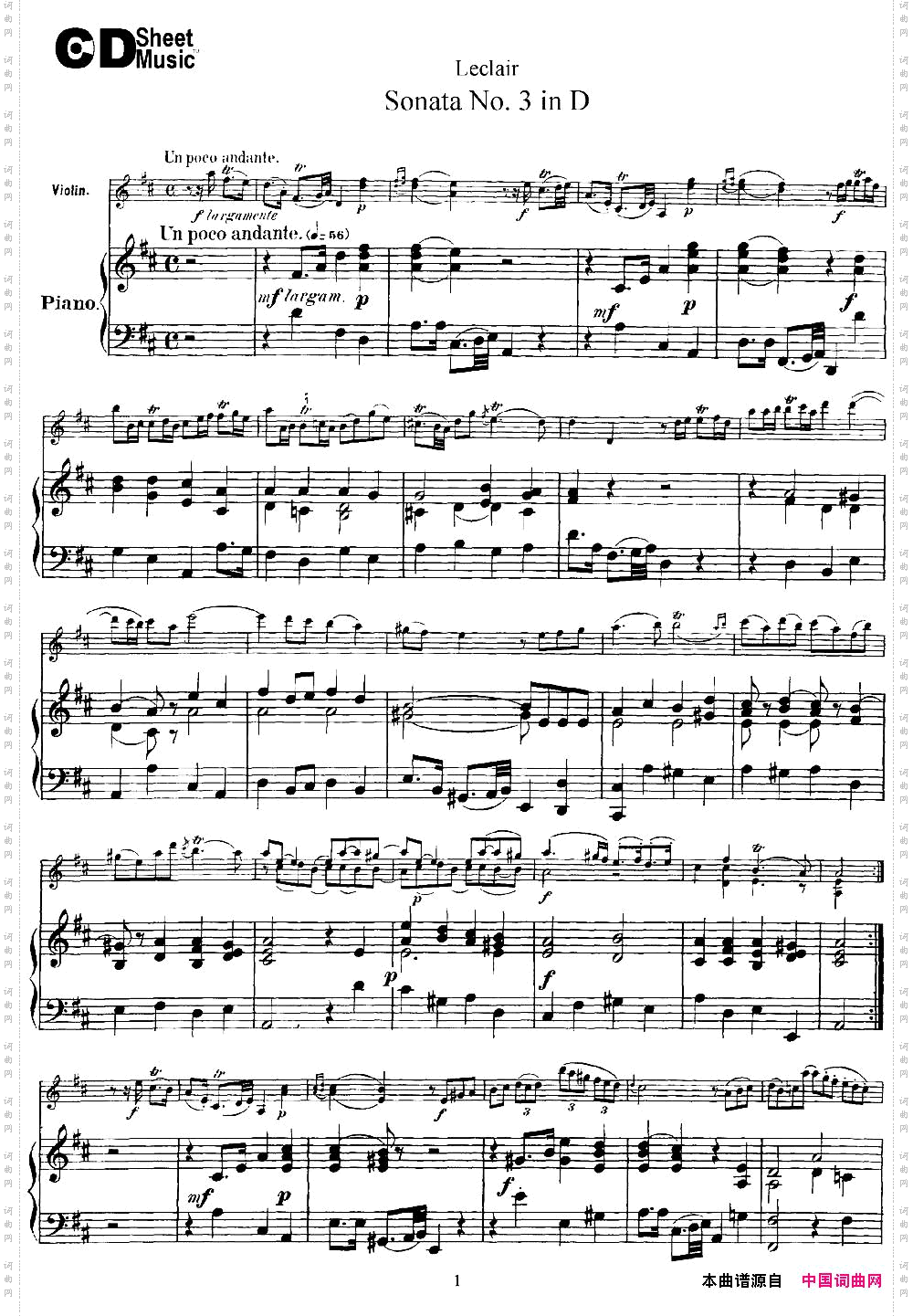 ViolinSonataNo.3InDMajor小提琴+钢琴伴奏_Violin Sonata No.3 In D Major小提琴+钢琴伴奏