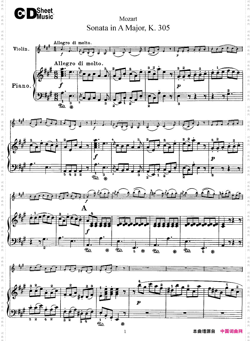 ViolinSonatainAMajorK.305小提琴+钢琴伴奏_Violin Sonata in A Major K.305小提琴+钢琴伴奏