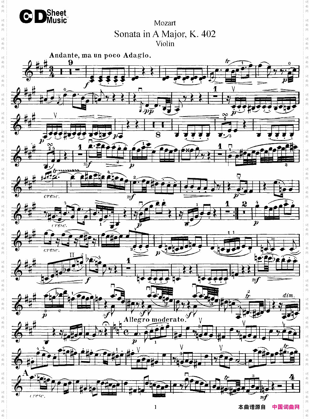 ViolinSonatainAMajorK.402