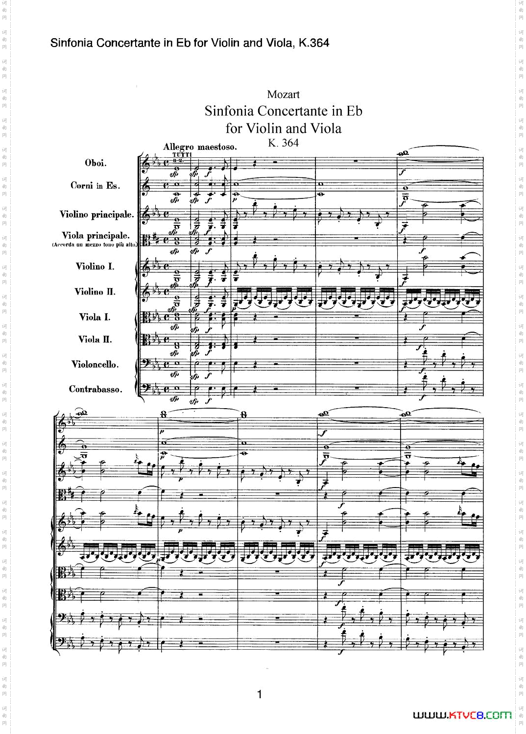 降E大调交响协奏曲《SinfoniaConcertanteinEb》fo-rViolina-ndViolaK·364_降E大调交响协奏曲《Sinfonia Concertante in Eb》fo-r Violin a-nd Viola K·364