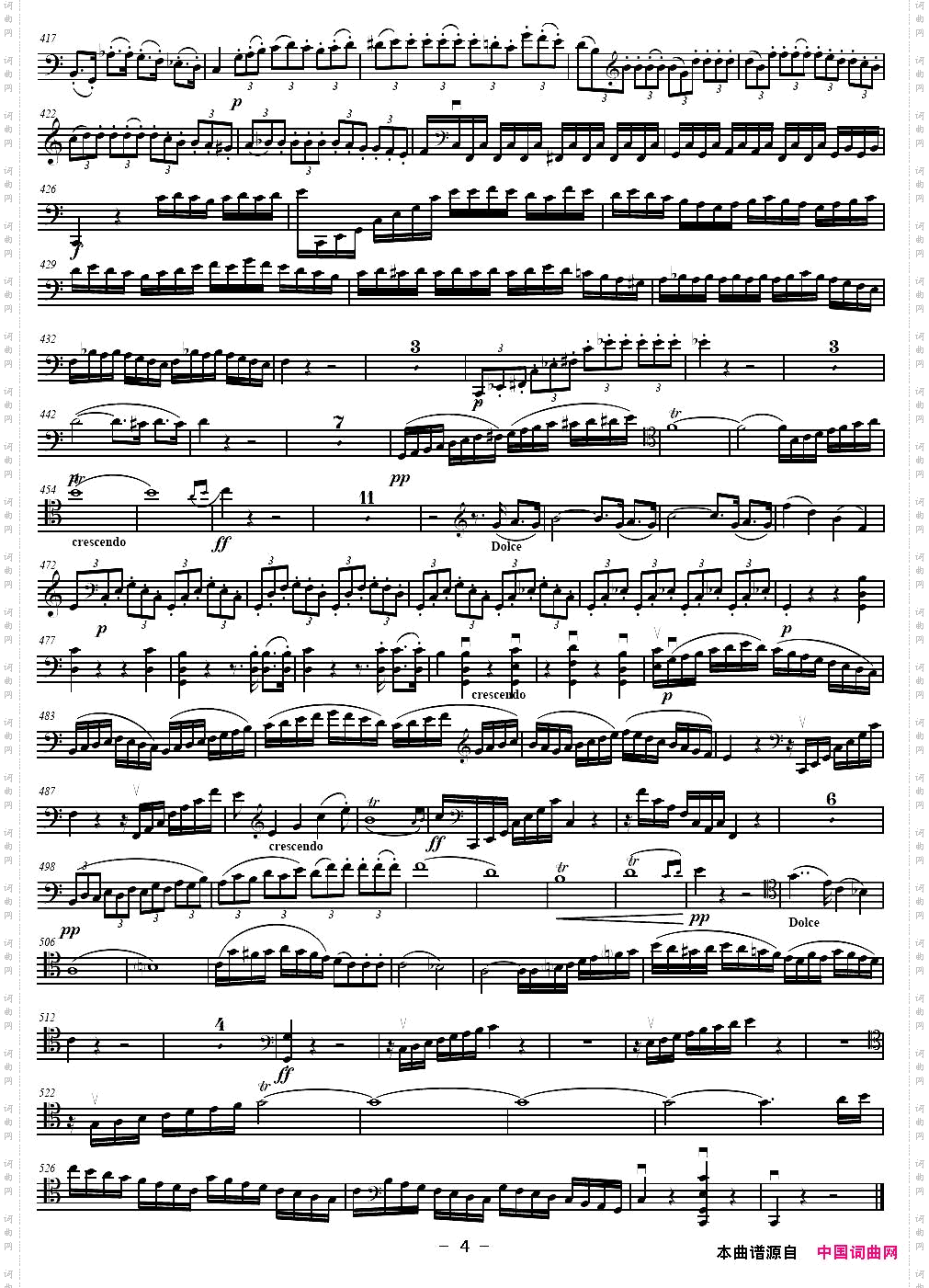 贝多芬C大调三重协奏曲第一乐章作品56大提琴分谱