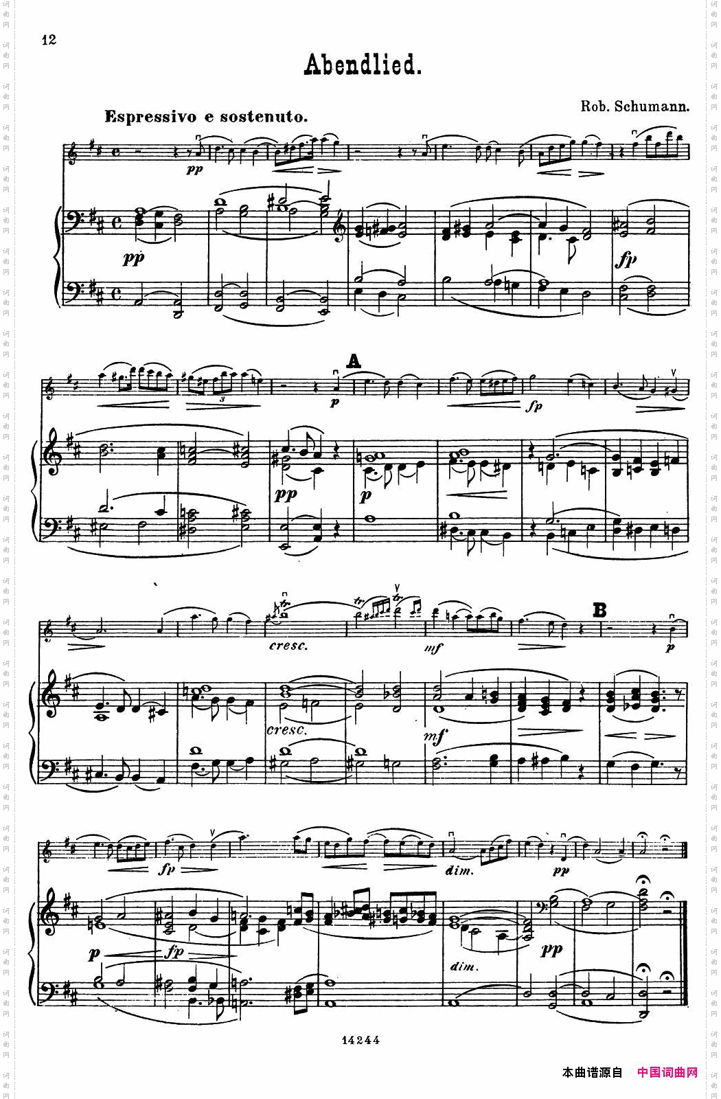 Abendlied.小提琴+钢琴伴奏