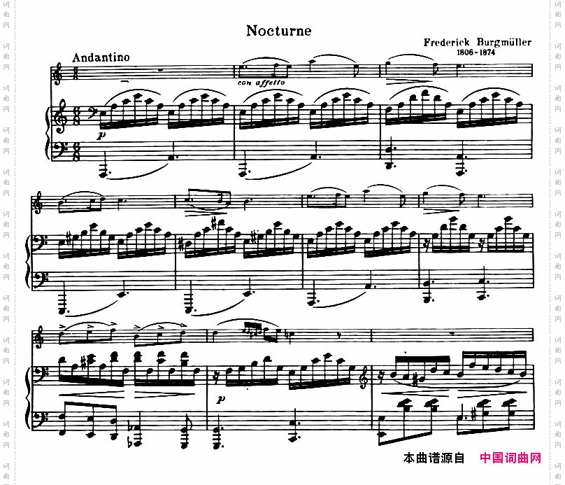 NOCTURNE夜曲布格缪勒作曲版小提琴+钢琴伴奏