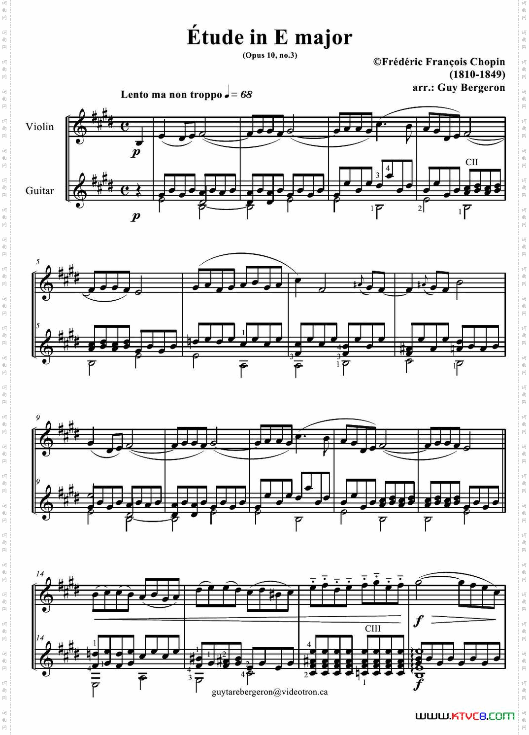 EtudeinEmajorOp.10,No.3小提琴吉它二重奏_Etude in E major Op.10,No.3小提琴吉它二重奏