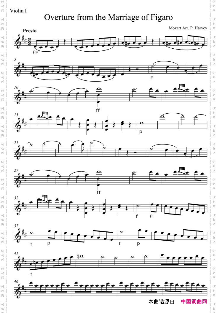 OverturefromtheMarriageofFigaro费加罗的婚礼_Violin Ⅰ分谱