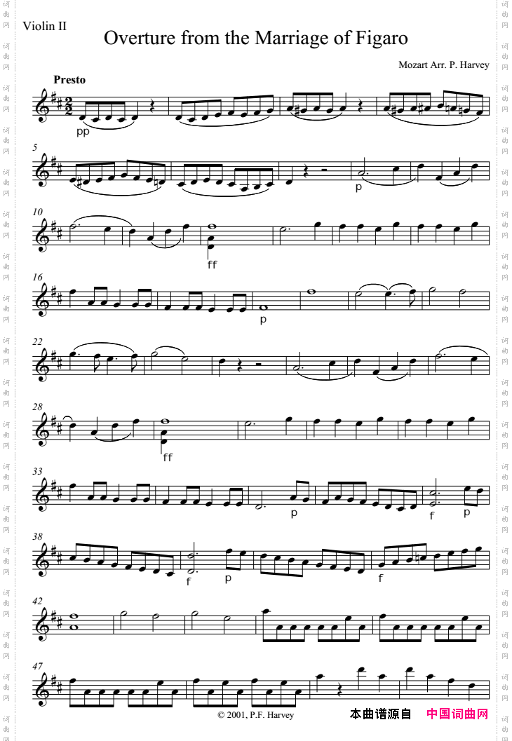 OverturefromtheMarriageofFigaro费加罗的婚礼_Violin Ⅱ分谱