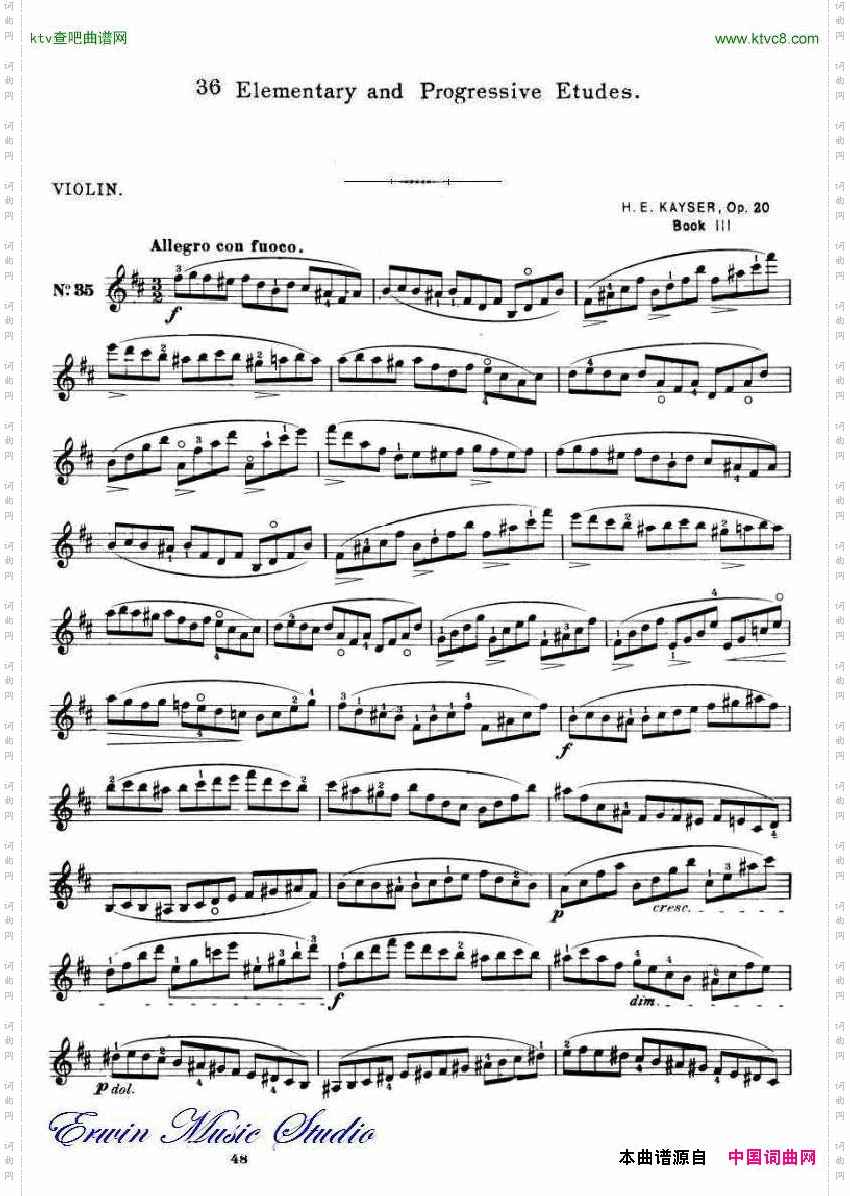 开塞-36首小提琴练习曲作品.20Kayser,36ElementaryandProgressiveEtudesOp.2028-36