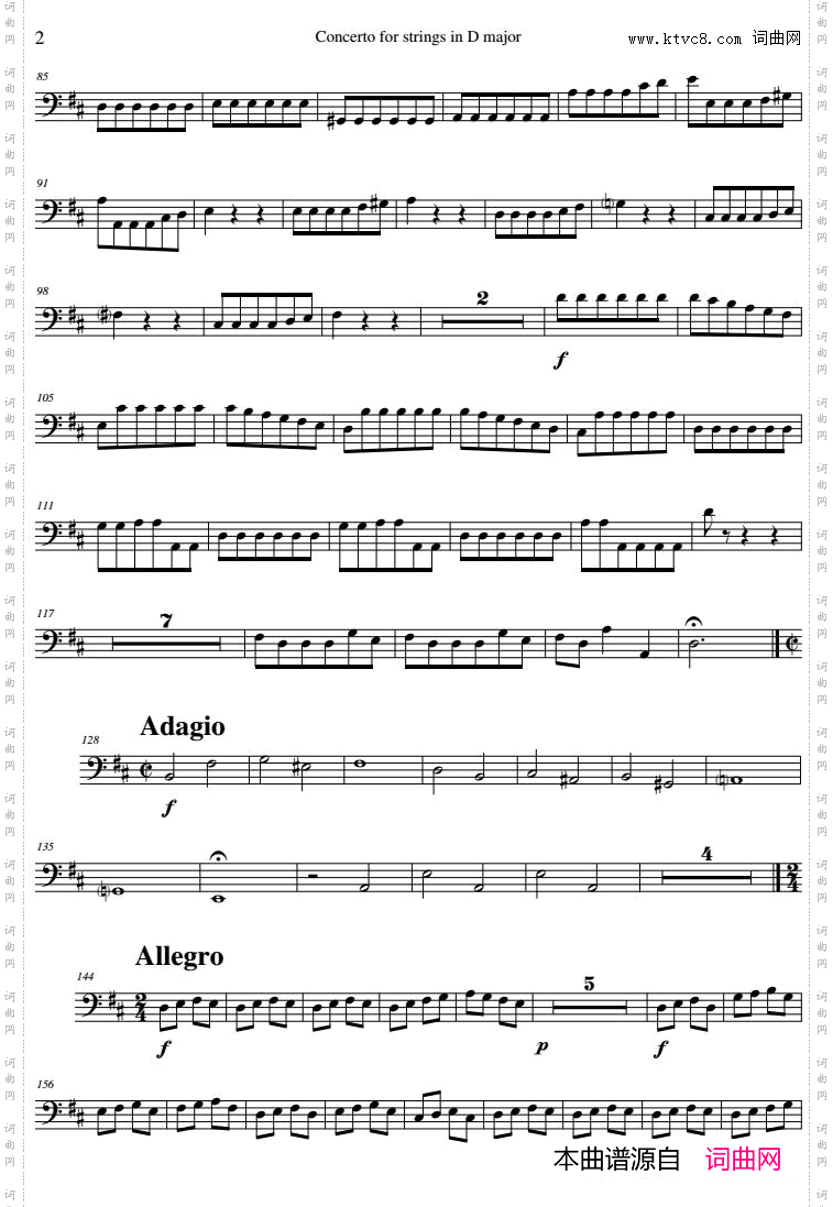 Concerto for strings in D Major_RV121、Contrabass分谱