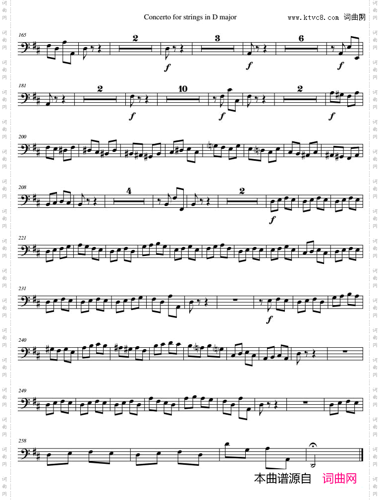 Concerto for strings in D Major_RV121、Contrabass分谱
