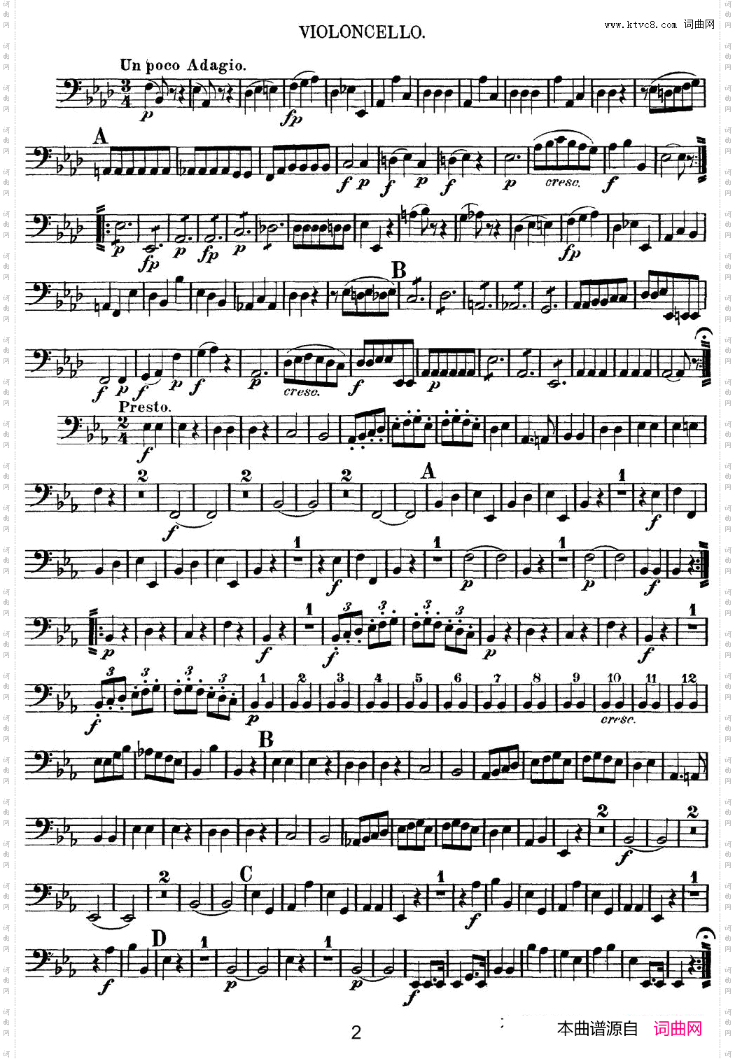 Mozart《Quartet No·7 in Eb Major,K·160》_Cello分谱