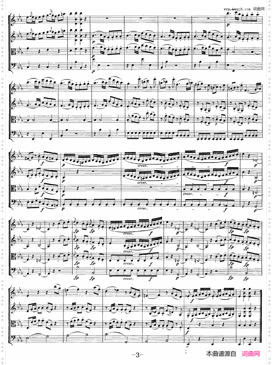 Mozart《Quartet No·7 in Eb Major,K·160》_总谱
