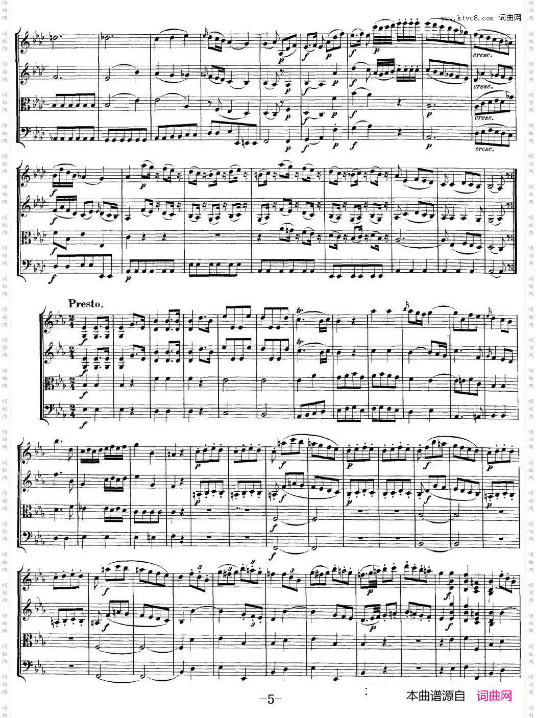 Mozart《Quartet No·7 in Eb Major,K·160》_总谱