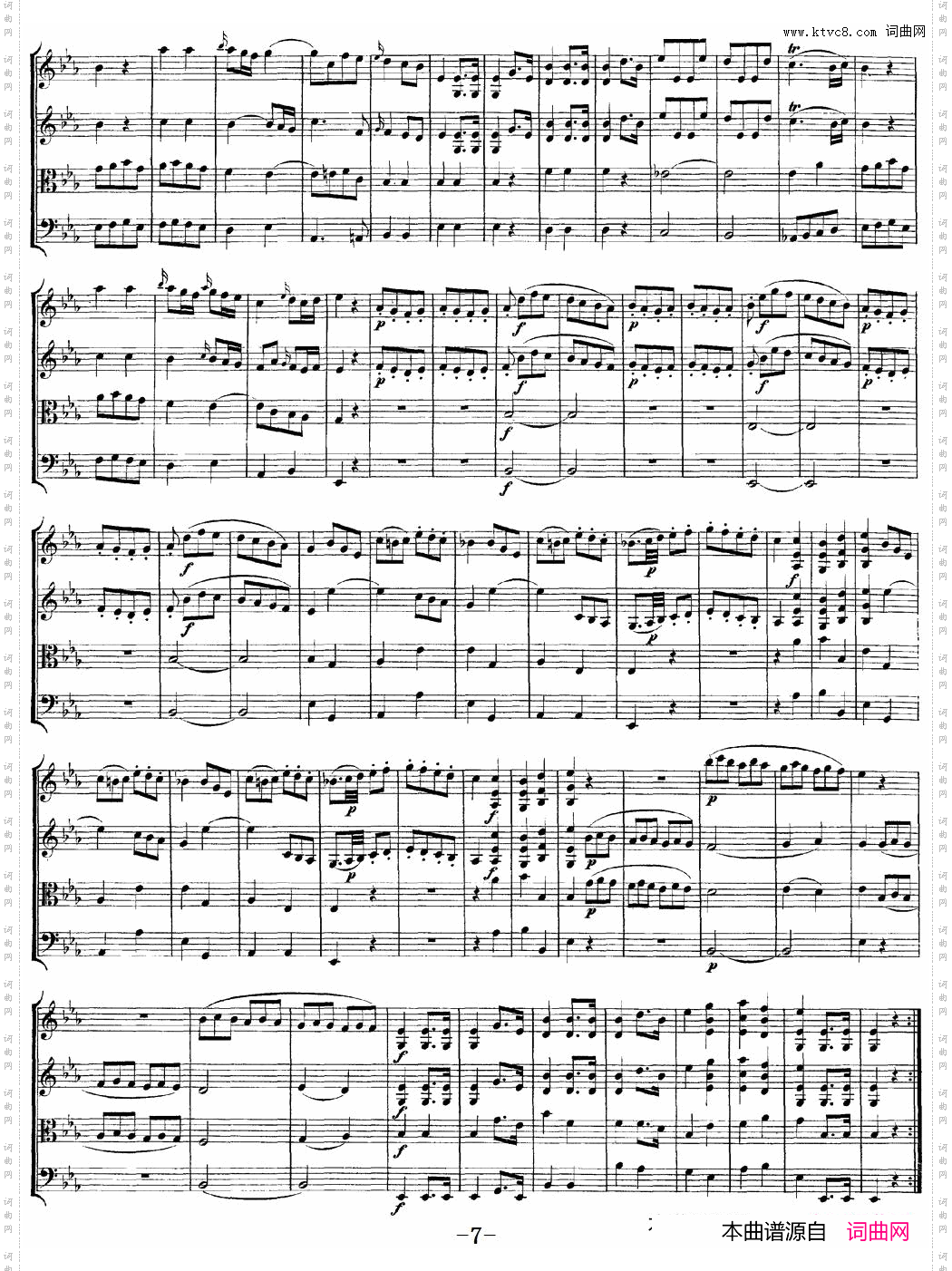 Mozart《Quartet No·7 in Eb Major,K·160》_总谱