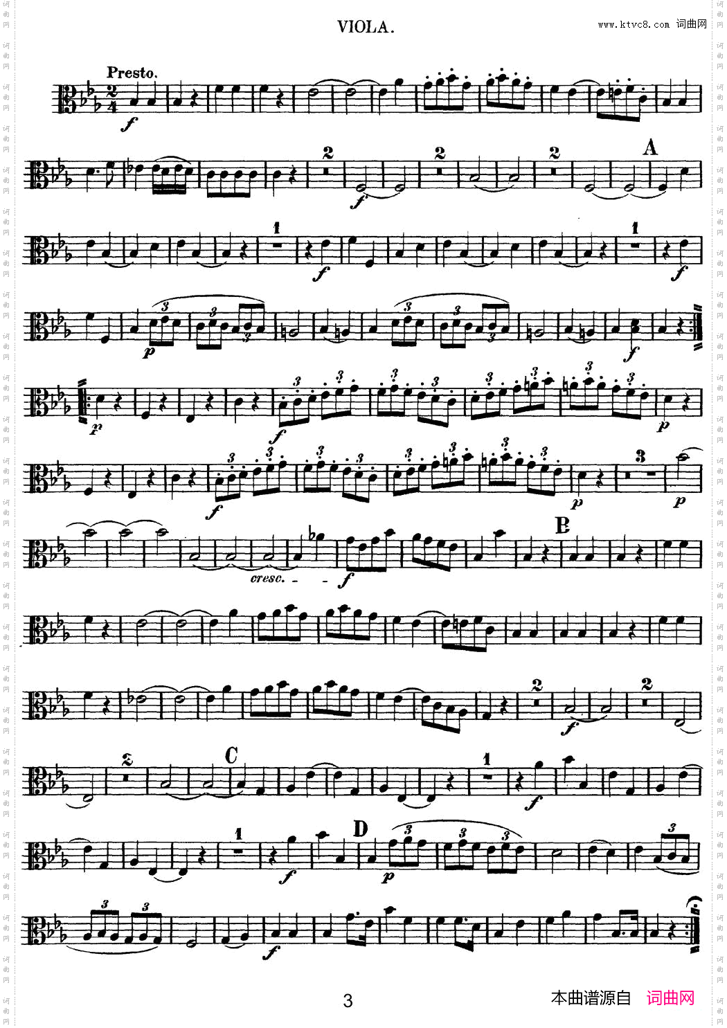 Mozart《Quartet No·7 in Eb Major,K·160》_Viola分谱