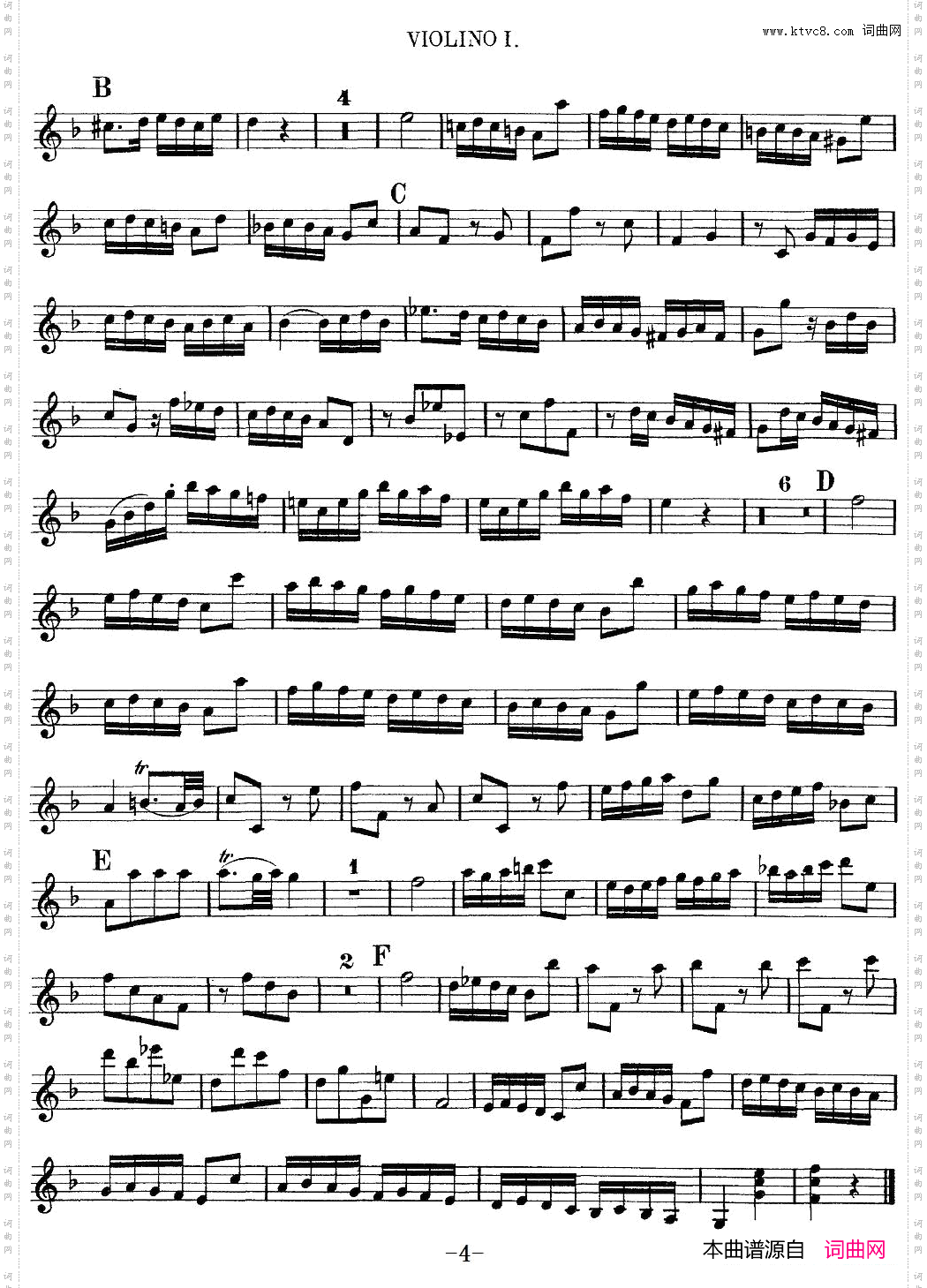 Mozart《Quartet No·8 in F Major,K·168》_Violin 1分谱