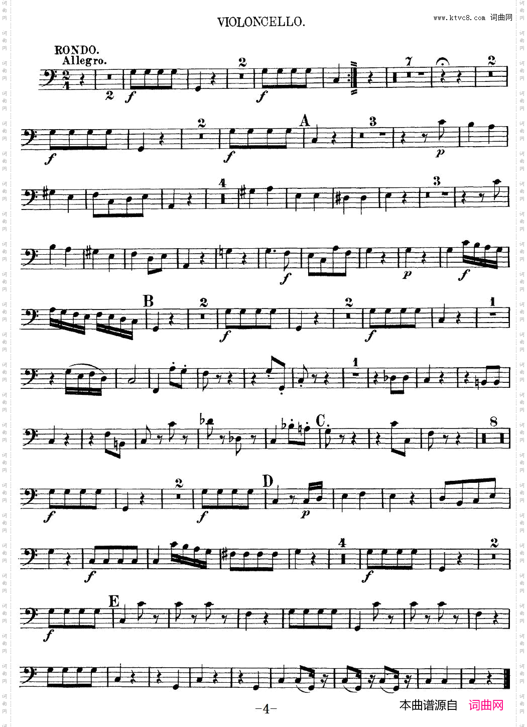 Mozart《Quartet No·10 in C Major,K·170》_Cello分谱