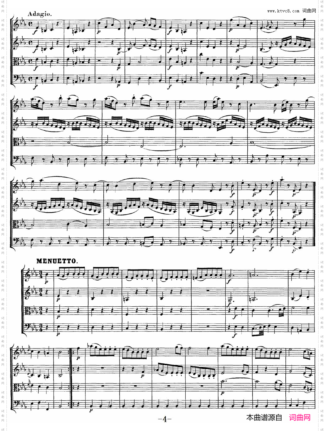 Mozart《Quartet No·11 in Eb Major,K·171》_总谱