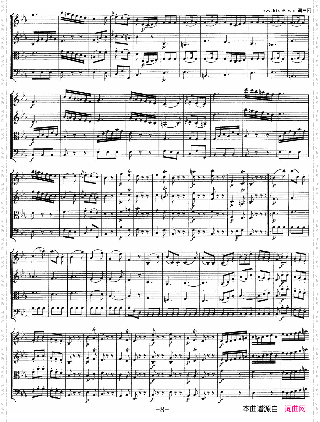 Mozart《Quartet No·11 in Eb Major,K·171》_总谱