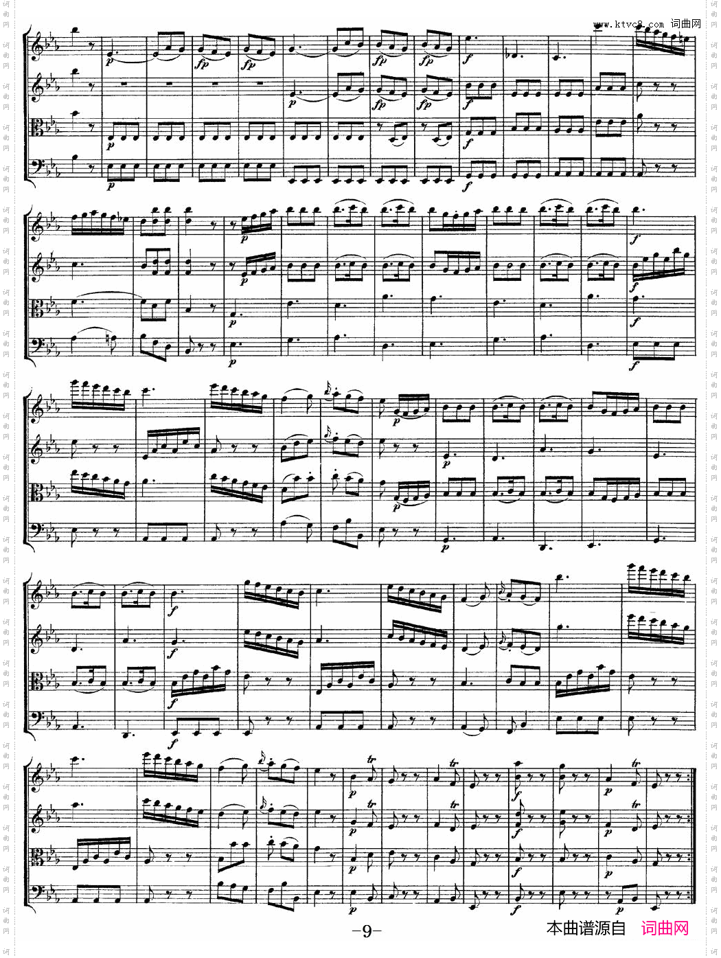 Mozart《Quartet No·11 in Eb Major,K·171》_总谱