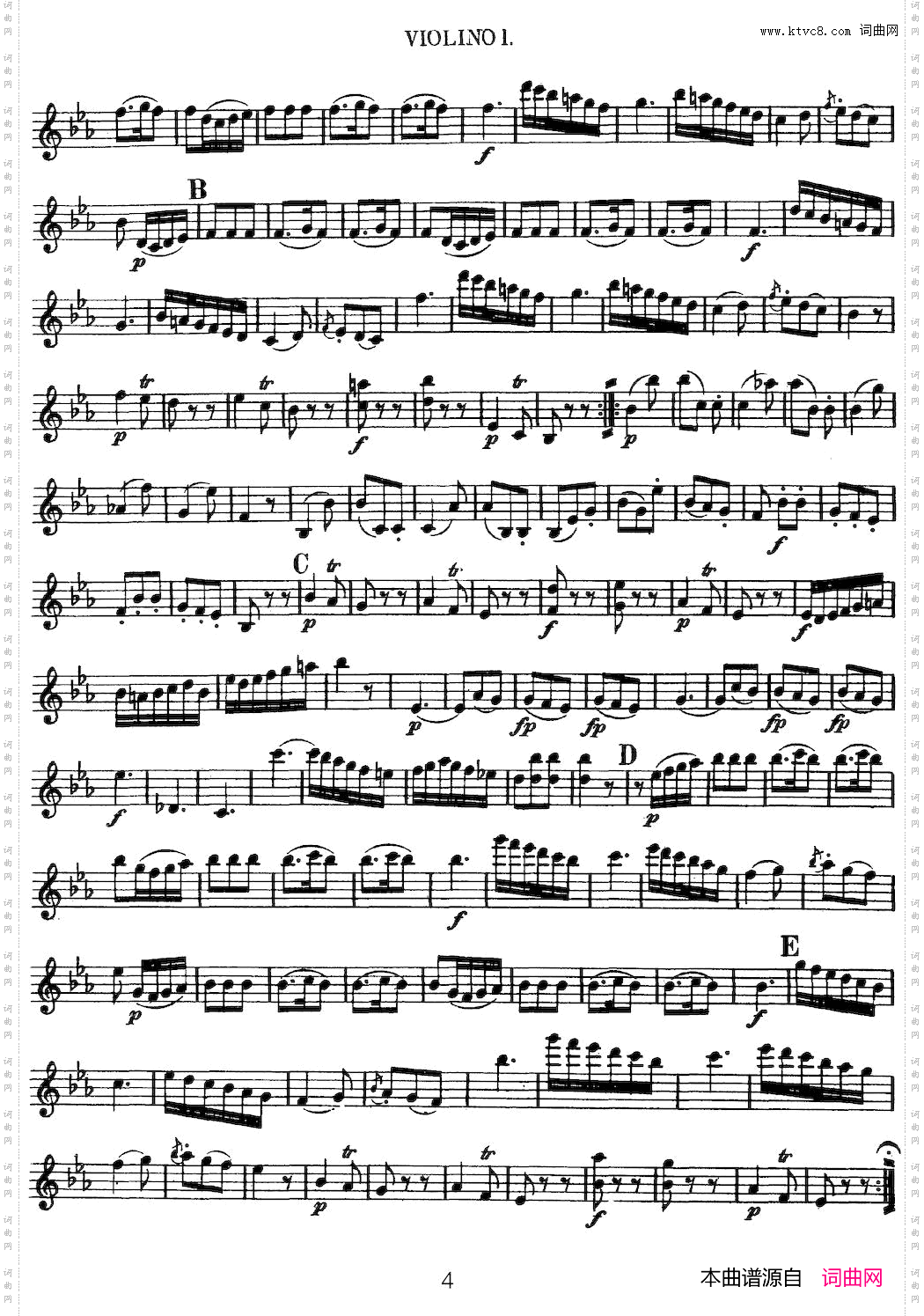 Mozart《QuartetNo·11inEbMajor,K·171》_Violin 1分谱