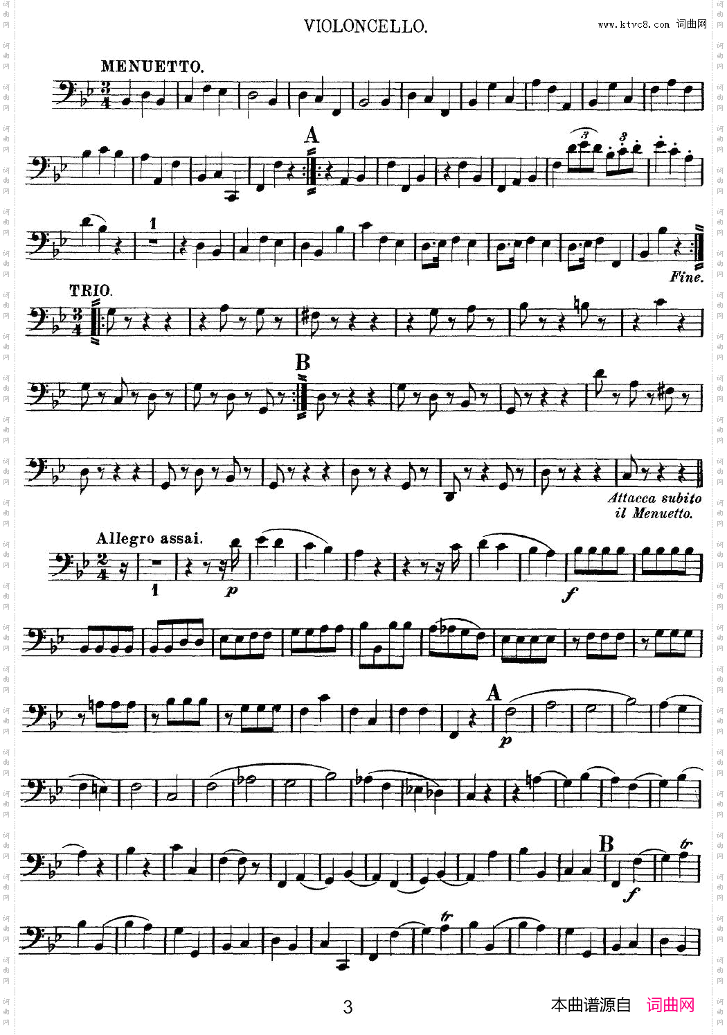 Mozart《QuartetNo·12inBbMajor,K·172》_Cello分谱